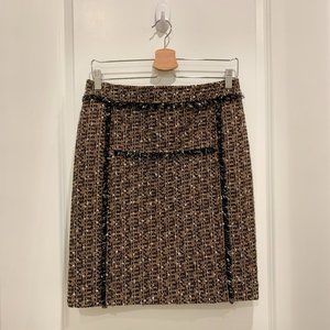 COPY - Tory Burch Wool Tweed Pencil Skirt Metallic Black and Brown/Orange in Si…